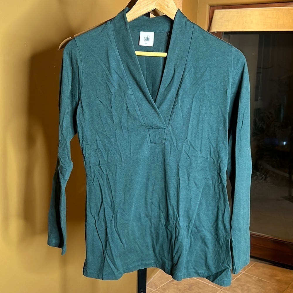 Cabi Green Placket Long Sleeve Tee Size Small